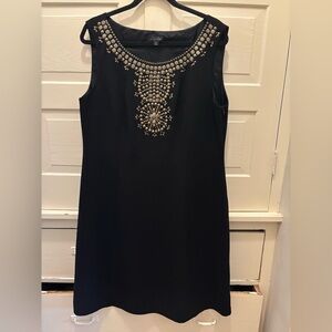 Tahari Arthur Levine Black Sleeveless Dress with Embellishments (size 14)
